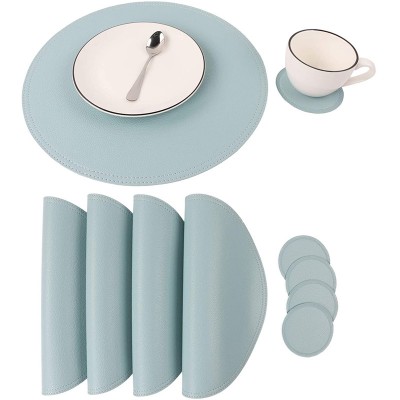 100% Durable Faux Leather Round Placemats and Coasters Sets Coffee Mats Kitchen Table Mats for Kitchen Dining