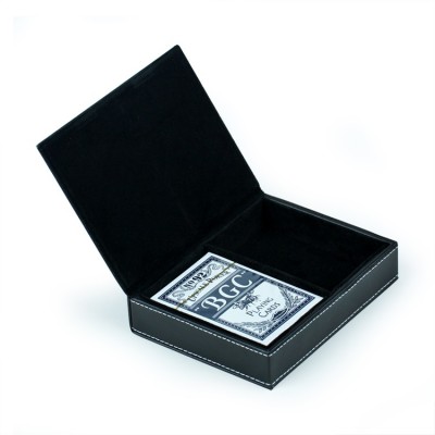 Black leather playing card holder for 2 decks of playing cards