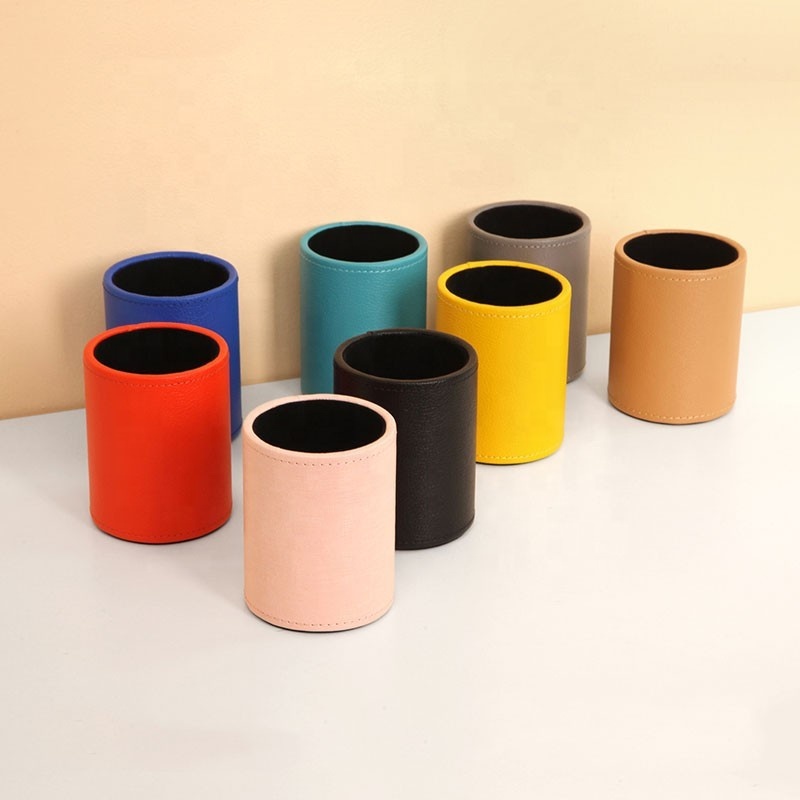 Customized promotion Multicolor Factory direct high grade PU leather pen cup pen holder