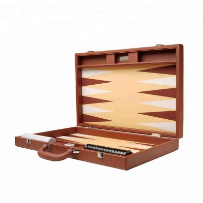 16-inch Wood & PU Leather Folding Backgammon Board Game Box Carrying Case With Grade Felt Interior