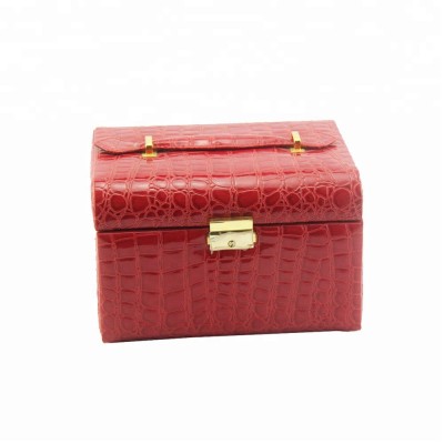 New design leather MDF wood gift box multifunction jewelry storage box case with metal lock manufacturer custom