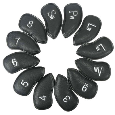 12pcs Black Synthetic Leather Golf Iron Head Covers Set Headcover with Colorful Number Embroidered