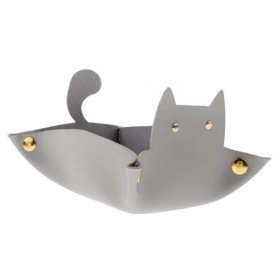 Custom LOGO  Cat Shape Catchall PU Leather Storage Tray